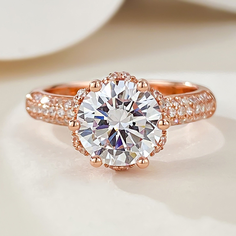 Round Engagement Ring 8mm 925 Silver High Carbon Diamond