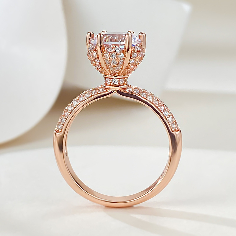 Round Engagement Ring 8mm 925 Silver High Carbon Diamond