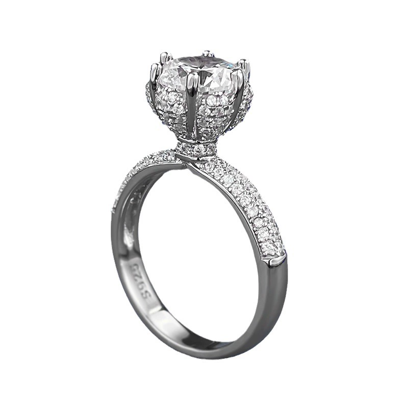 Round Engagement Ring 8mm 925 Silver High Carbon Diamond