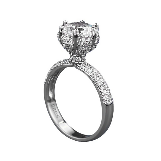 Round Engagement Ring 8mm 925 Silver High Carbon Diamond