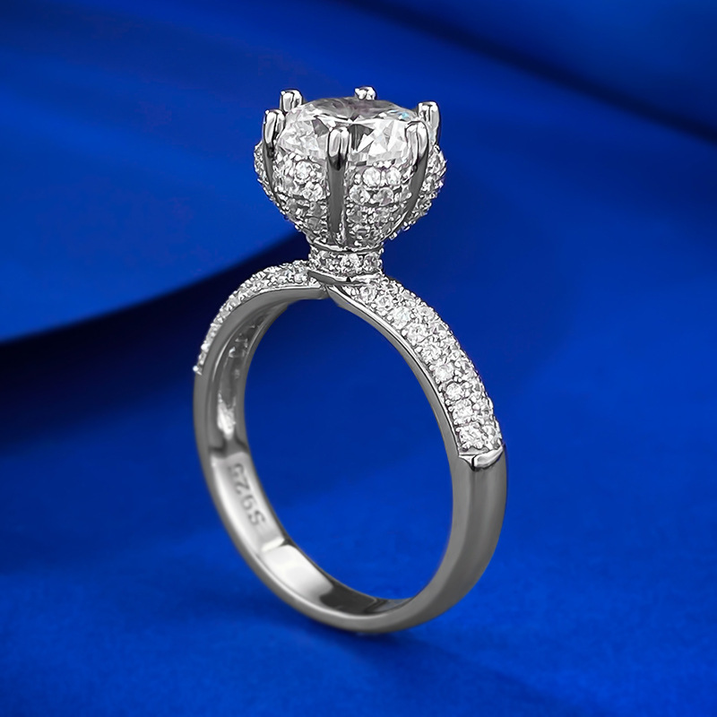 Round Engagement Ring 8mm 925 Silver High Carbon Diamond