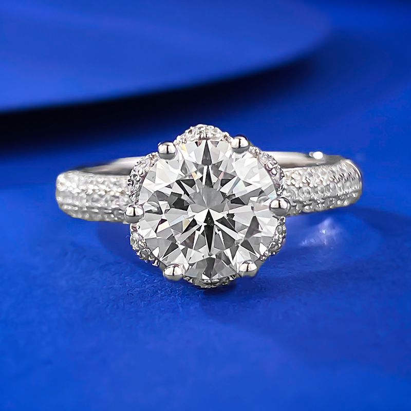 Round Engagement Ring 8mm 925 Silver High Carbon Diamond