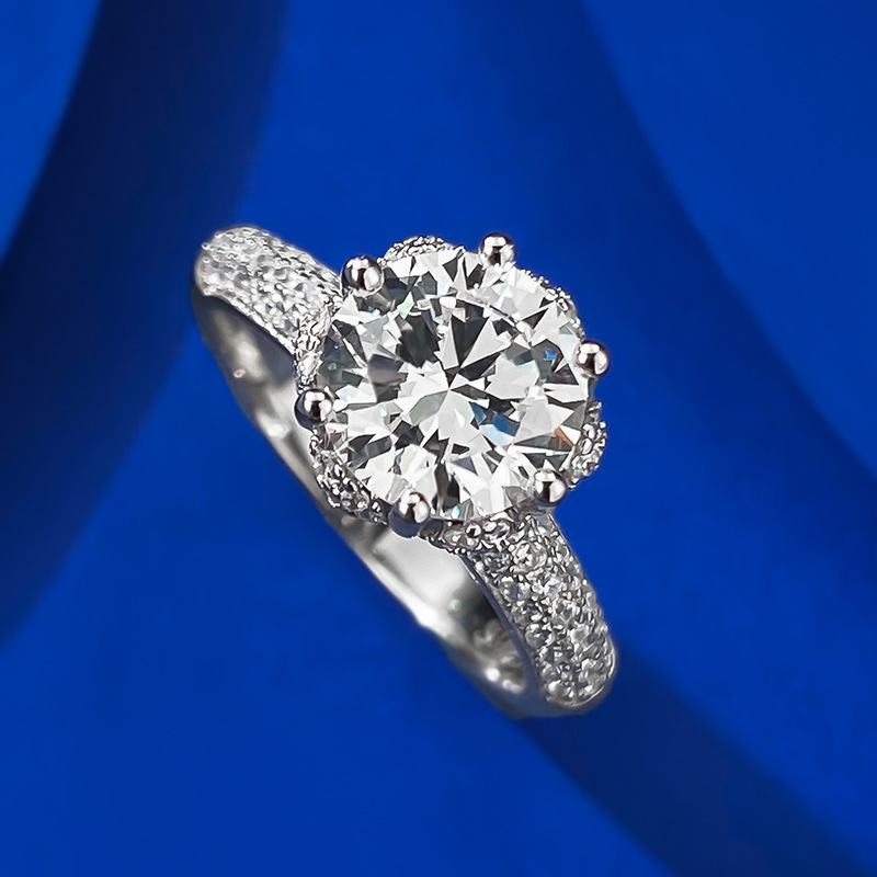 Round Engagement Ring 8mm 925 Silver High Carbon Diamond