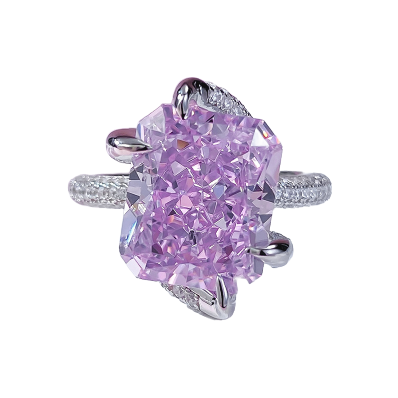 Radiant Engagement Ring 10*12 925 Silver Pink High Carbon Diamond