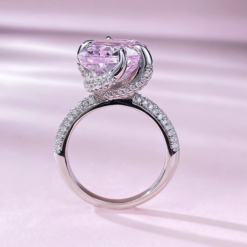 Radiant Engagement Ring 10*12 925 Silver Pink High Carbon Diamond