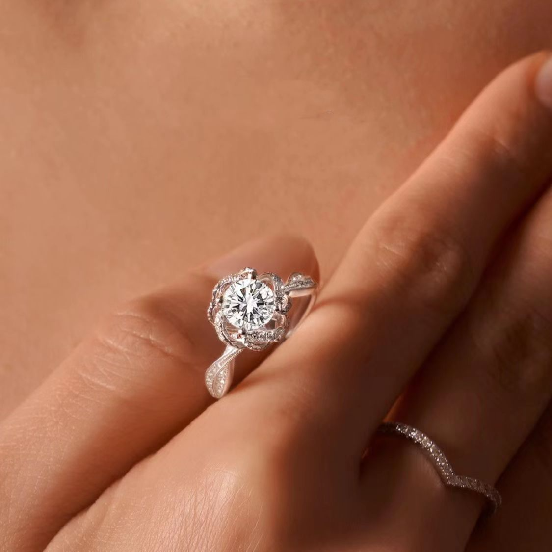 Round Engagement Ring 1ct 2ct 925 Silver Moissanite