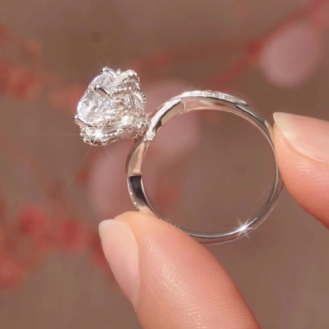 Round Engagement Ring 1ct 2ct 925 Silver Moissanite