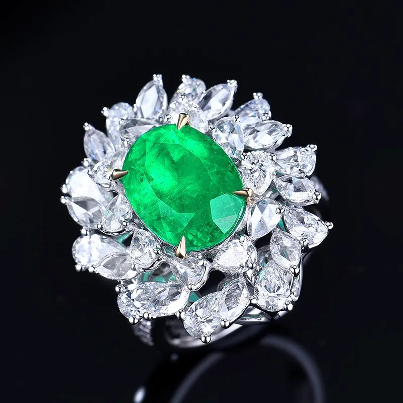 Oval Engagement Ring 18K Gold 5.36ct Colombian Emerald Ring