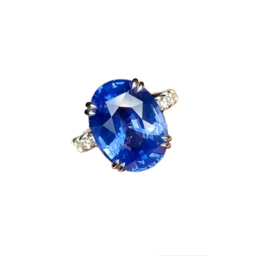 Oval Engagement Ring 18K 8ct Unheated Cornflower Sapphire Ring