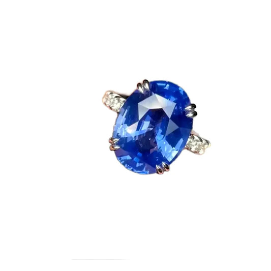 Oval Engagement Ring 18K 8ct Unheated Cornflower Sapphire Ring