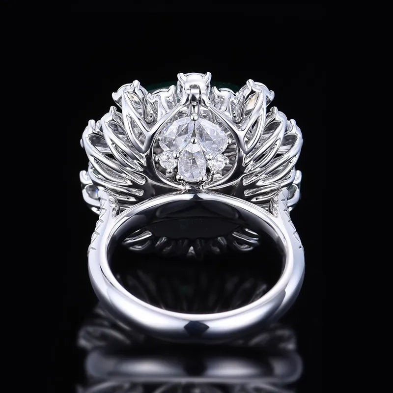 Engagement Ring 18K Gold 13.08ct Natural Cabochon Emerald Ring