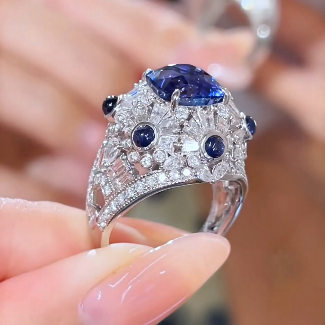 18K Gold 4.21ct Sri Lankan Royal Sapphire Ring