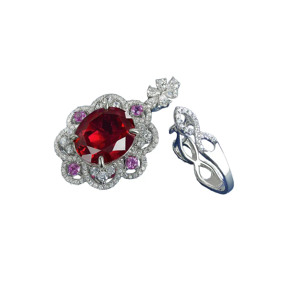 Oval Ruby Engagement Ring 15ct 14*16 925 Silver High Carbon Diamond