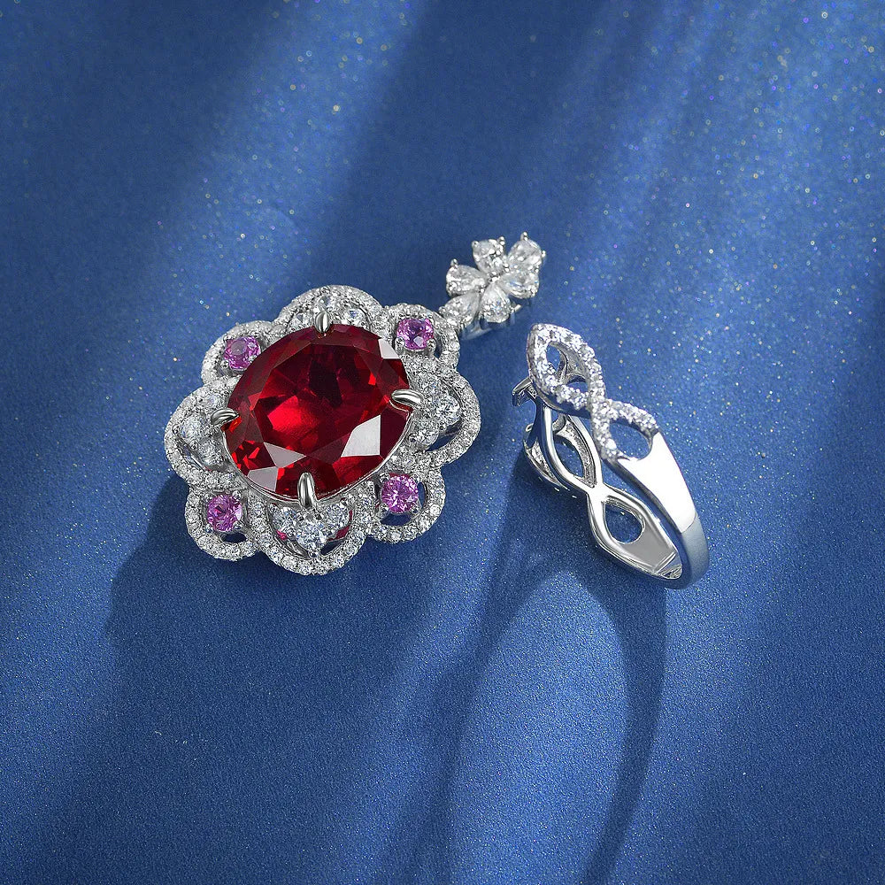 Oval Ruby Engagement Ring 15ct 14*16 925 Silver High Carbon Diamond