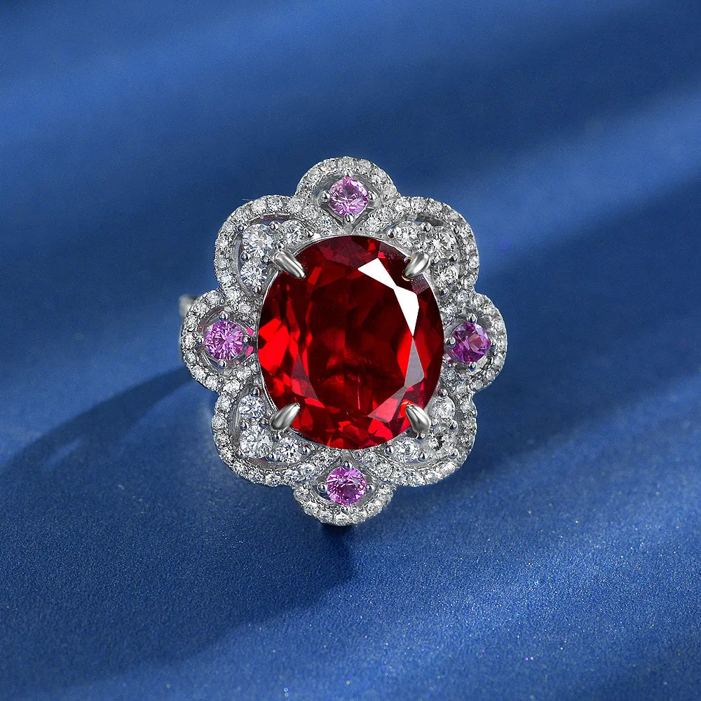 Oval Ruby Engagement Ring 15ct 14*16 925 Silver High Carbon Diamond