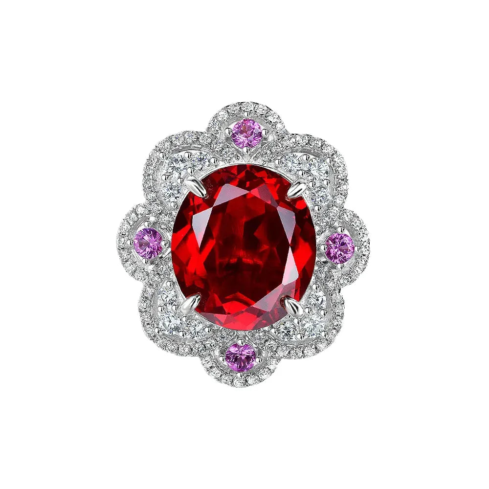 Oval Ruby Engagement Ring 15ct 14*16 925 Silver High Carbon Diamond