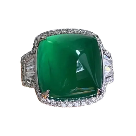 Engagement Ring 18K Gold 14.51ct Natural Cabochon Emerald Ring
