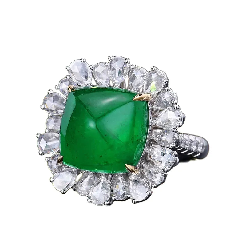 Engagement Ring 18K Gold 13.08ct Natural Cabochon Emerald Ring