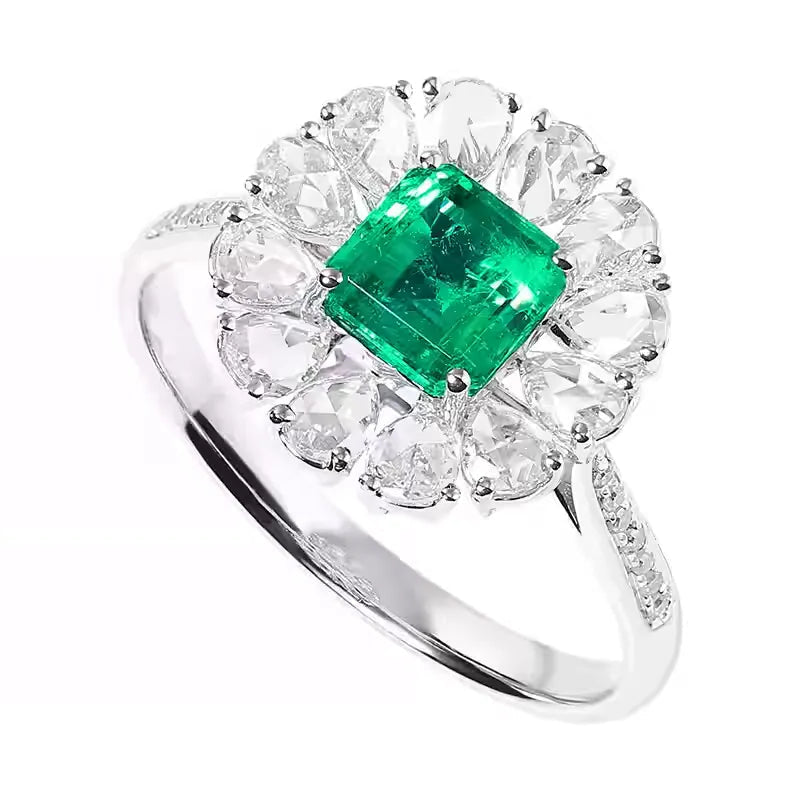 Engagement Ring 18K Gold 0.92ct Natural Emerald Ring