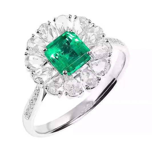 Engagement Ring 18K Gold 0.92ct Natural Emerald Ring