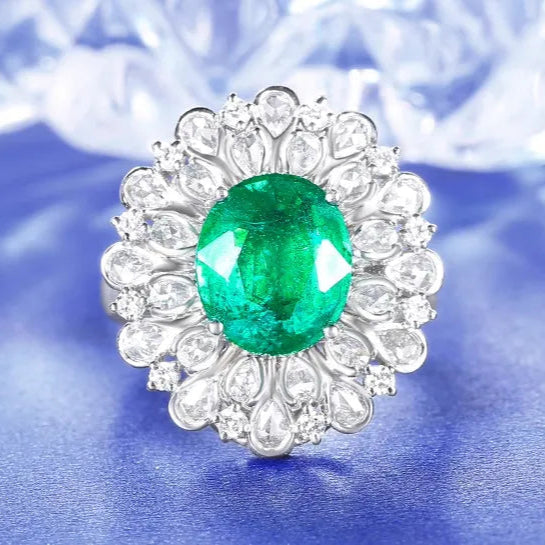 Engagement Ring 18K Gold 3.26ct Zambian Natural Emerald Ring