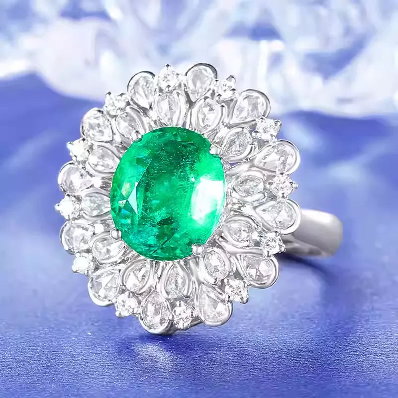 Engagement Ring 18K Gold 3.26ct Zambian Natural Emerald Ring