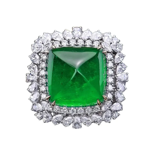 Engagement Ring 18K Gold 17.98ct Zambian Cabochon Sugarloaf Emerald Ring