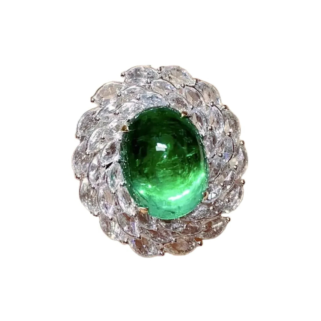 Engagement Ring 18K Gold 11.45ct Large Bulb Natural Emerald Ring