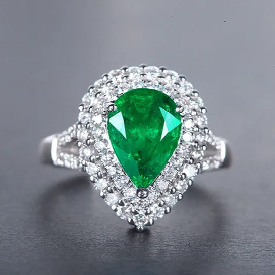 Engagement Ring 18K Gold 2.18ct Natural Emerald Ring