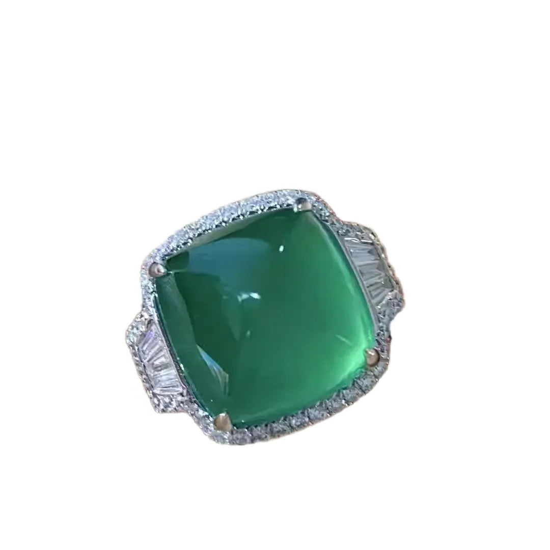 Engagement Ring 18K Gold 14.51ct Natural Cabochon Emerald Ring
