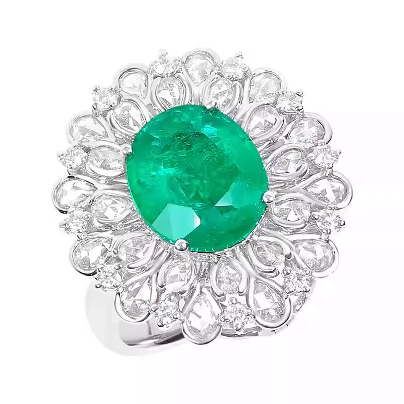 Engagement Ring 18K Gold 3.26ct Zambian Natural Emerald Ring
