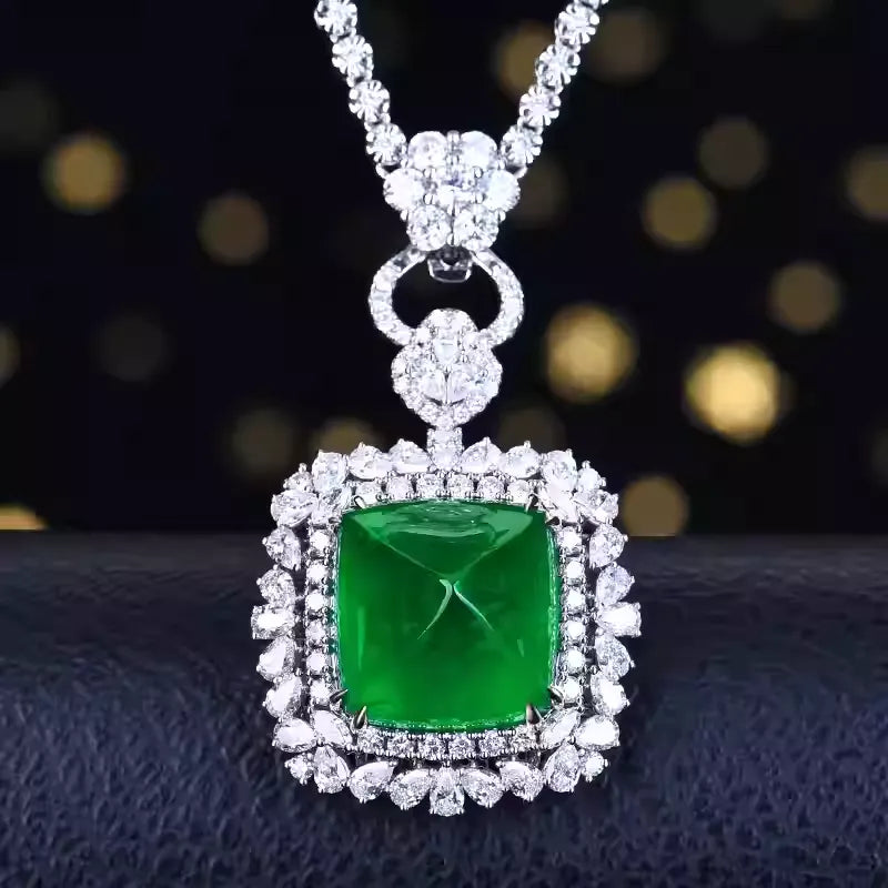 Engagement Ring 18K Gold 17.98ct Zambian Cabochon Sugarloaf Emerald Ring