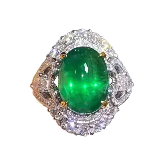 Engagement Ring 18K Gold 5.28ct Natural Walton Green Cabochon Emerald Ring