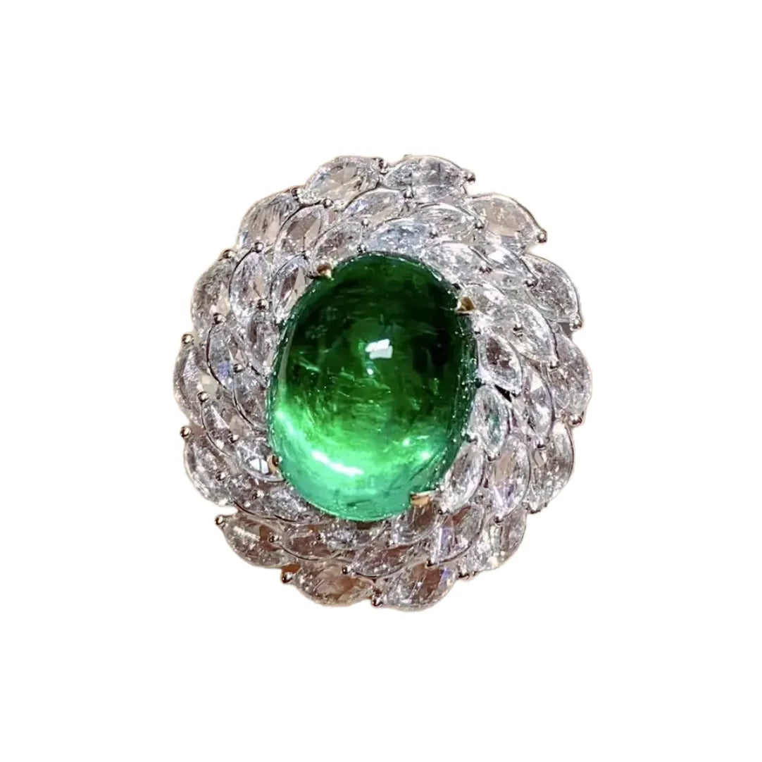 Engagement Ring 18K Gold 11.45ct Large Bulb Natural Emerald Ring