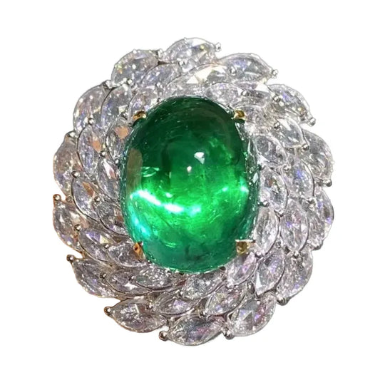 Engagement Ring 18K Gold 11.45ct Large Bulb Natural Emerald Ring