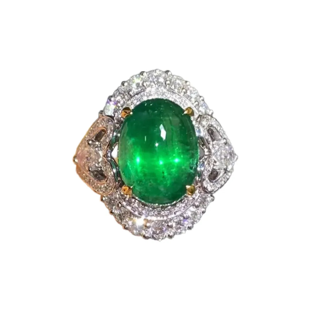 Engagement Ring 18K Gold 5.28ct Natural Walton Green Cabochon Emerald Ring