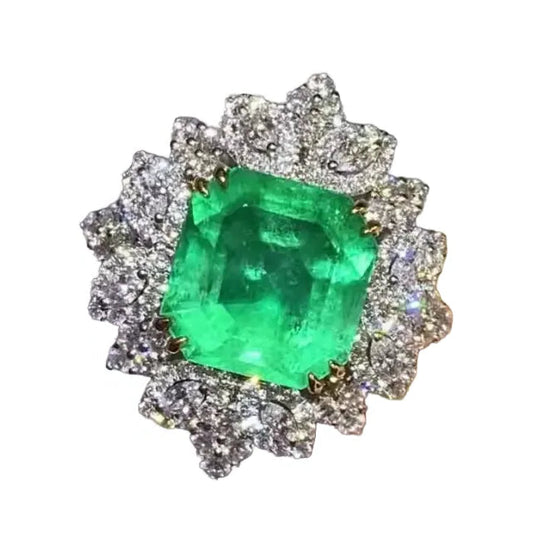 Engagement Ring 18K Gold 3.57ct Natural Colombian Emerald Ring