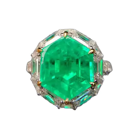 Engagement Ring 18K Gold 7.68ct Colombian Muzo Emerald Ring