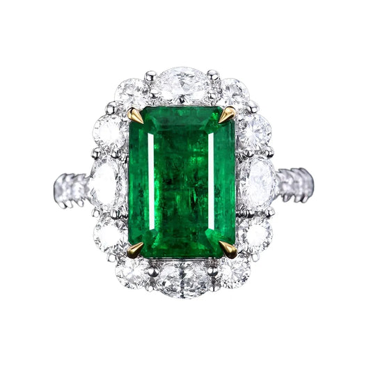 Engagement Ring 18K Gold 4.82ct Natural Emerald Ring