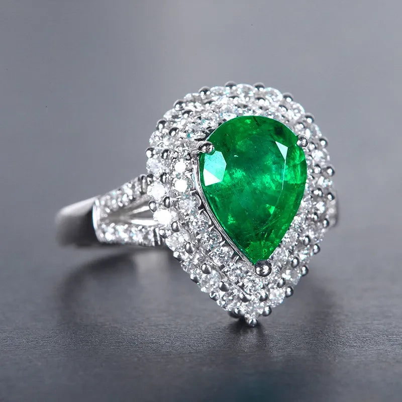 Engagement Ring 18K Gold 2.18ct Natural Emerald Ring