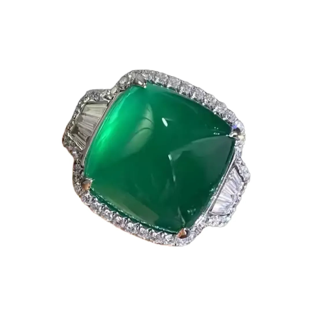 Engagement Ring 18K Gold 14.51ct Natural Cabochon Emerald Ring