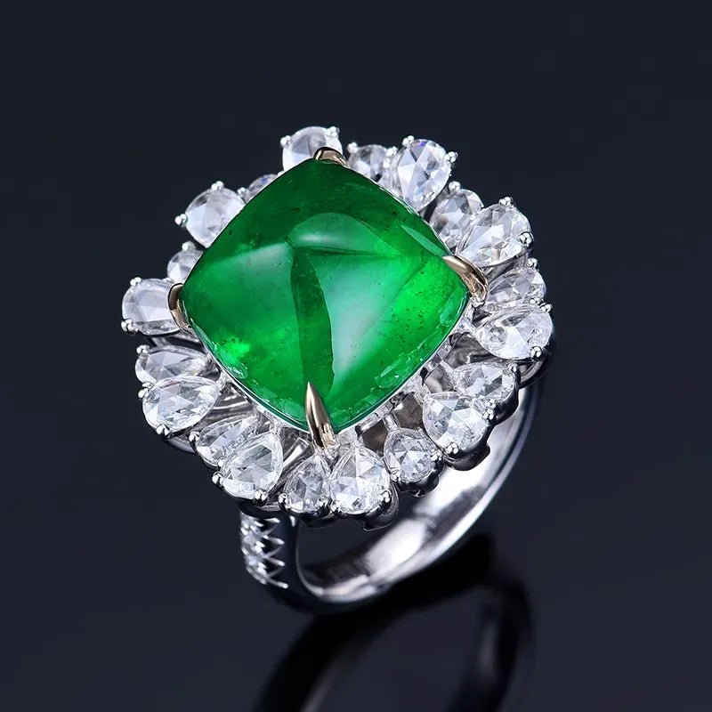 Engagement Ring 18K Gold 13.08ct Natural Cabochon Emerald Ring