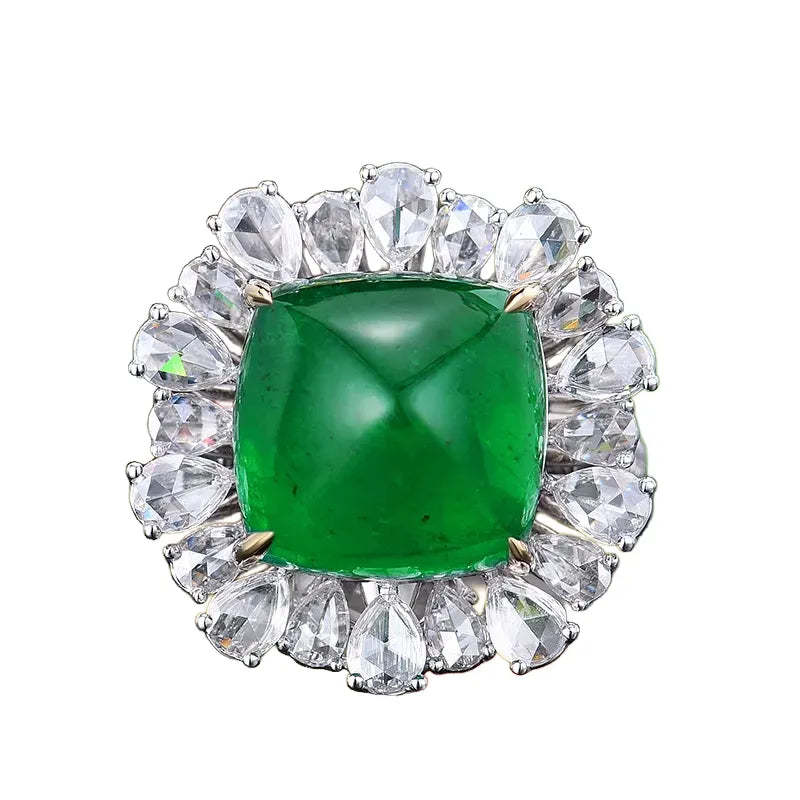 Engagement Ring 18K Gold 13.08ct Natural Cabochon Emerald Ring