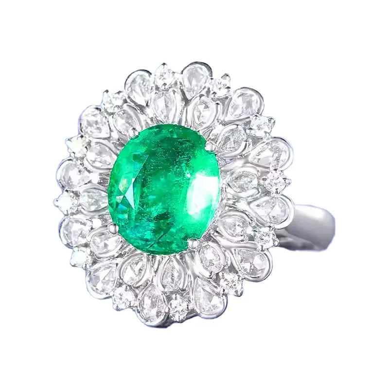 Engagement Ring 18K Gold 3.26ct Zambian Natural Emerald Ring