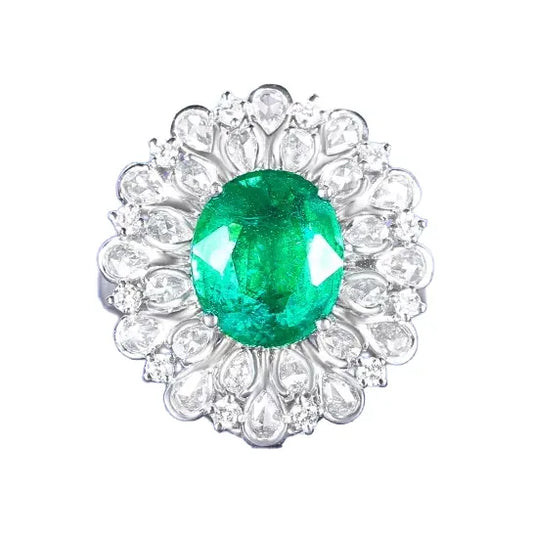 Engagement Ring 18K Gold 3.26ct Zambian Natural Emerald Ring