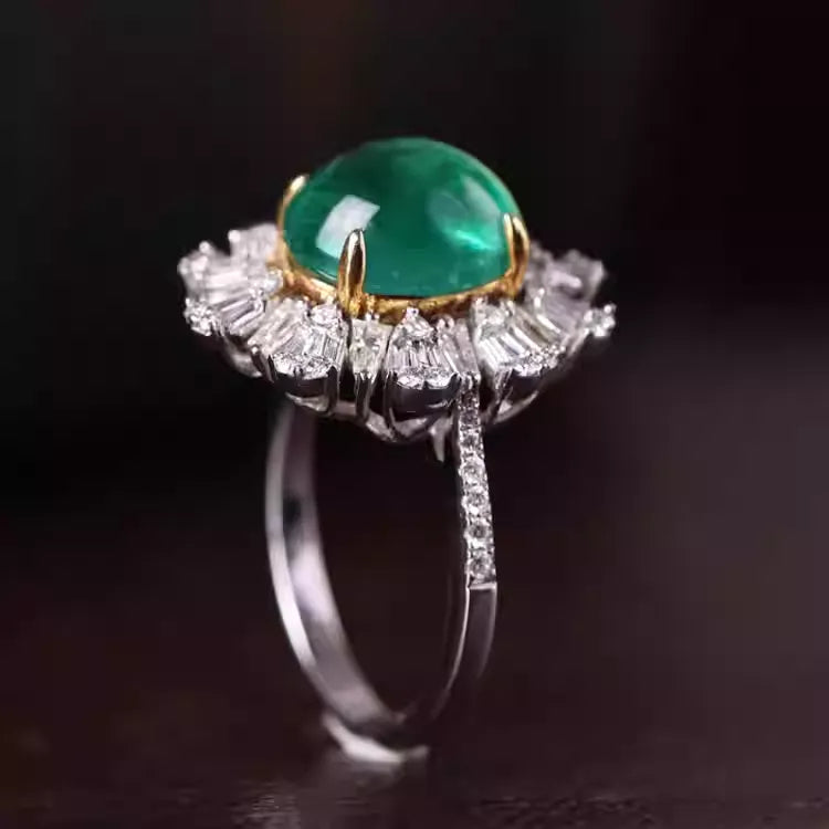 Engagement Ring 18K Gold 4.01ct Zambian Emerald Ring