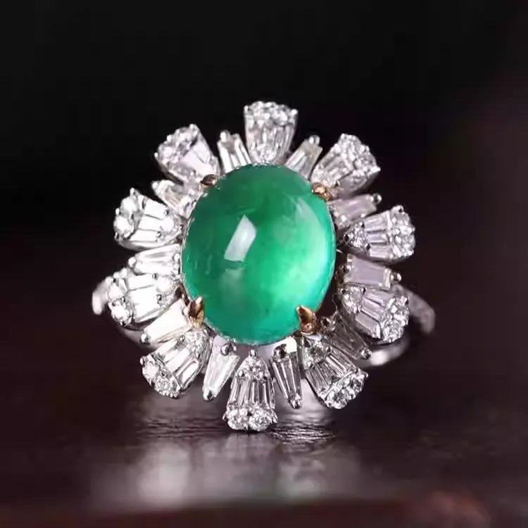 Engagement Ring 18K Gold 4.01ct Zambian Emerald Ring