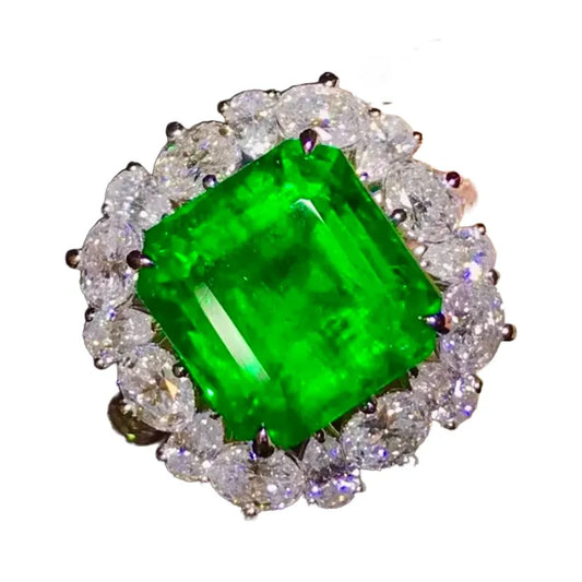 Engagement Ring 18K Gold 7.07ct Natural Emerald Ring