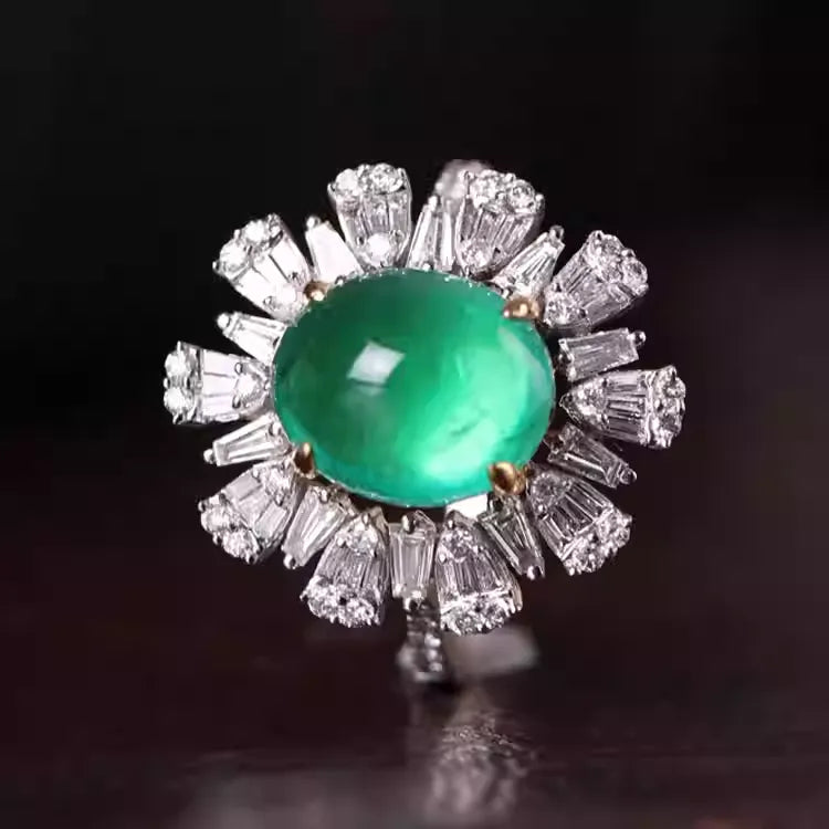 Engagement Ring 18K Gold 4.01ct Zambian Emerald Ring