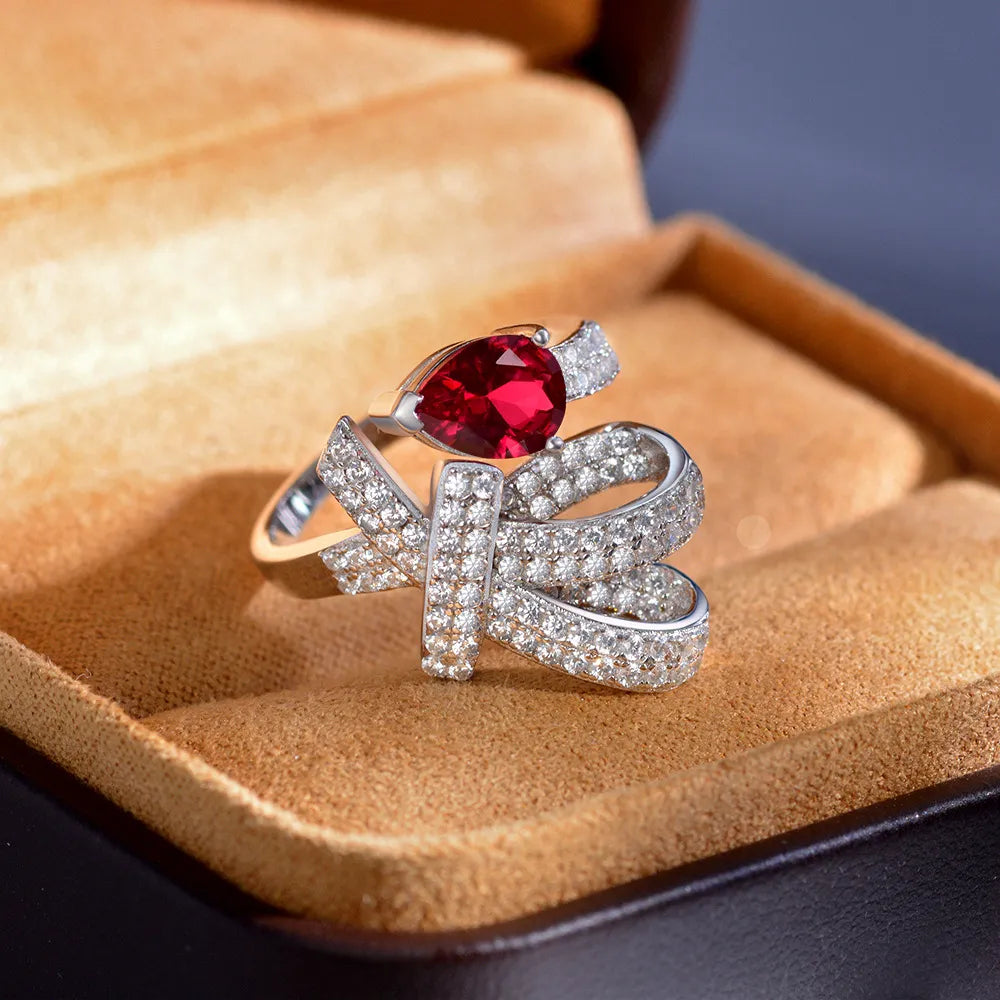 Pear Engagement Ring 1ct 6*8 925 Silver High Carbon Diamond Open Ring